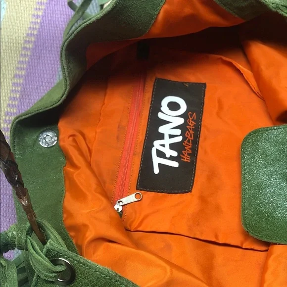 Tano Olive Green Suede Fringe Hobo Bag with Leather Handles 💚🧡 - Picture 11 of 12